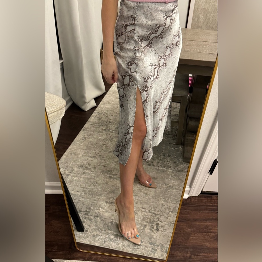 Flowy Snake Print Women's Midi Slit Side Zipper Skirt